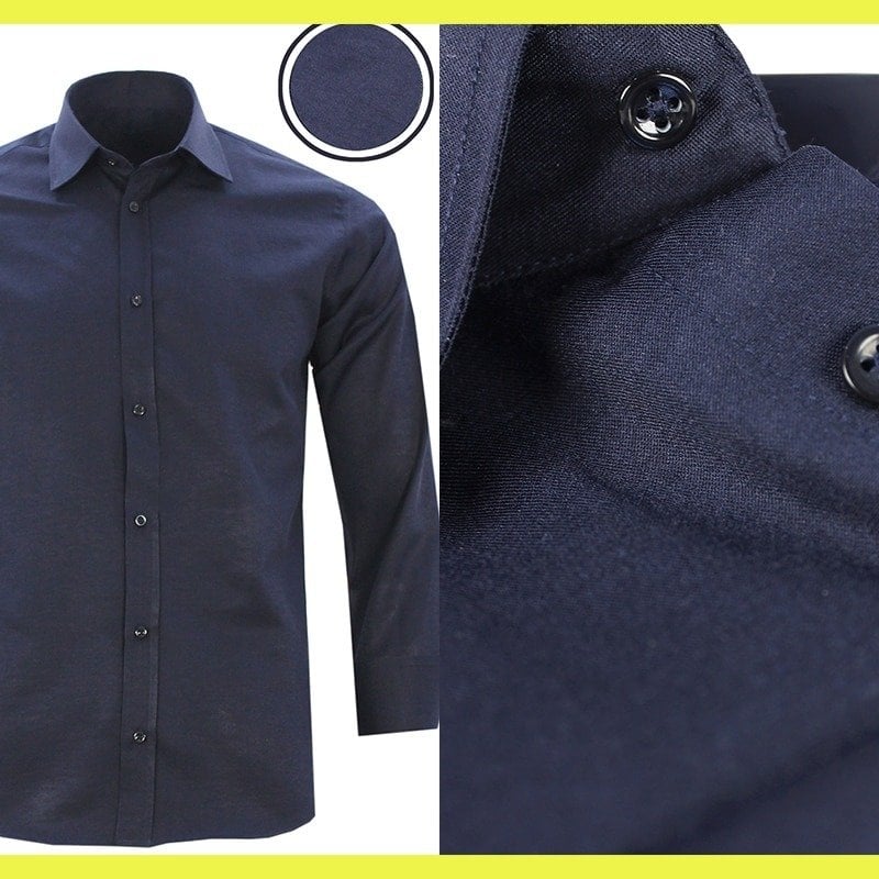 Erkek Lacivert Düz Slim Fit Uzun Kol Gömlek