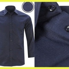 Erkek Lacivert Düz Slim Fit Uzun Kol Gömlek