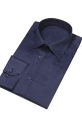 Erkek Lacivert Düz Slim Fit Uzun Kol Gömlek
