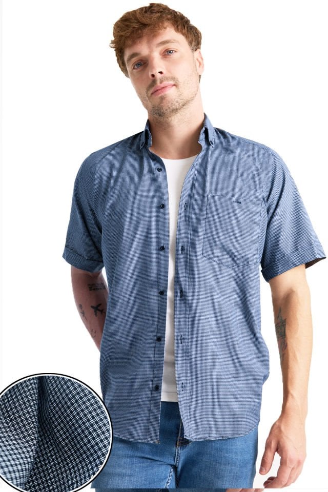 Varetta Erkek Mavi Kısa Kollu Geniş Kesim Cepli Pamuklu Gömlek