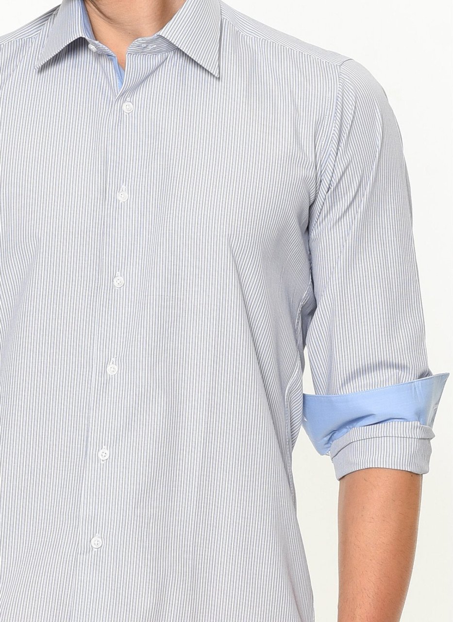 Erkek Slim Fit Mavi Desenli Uzun Kollu Gömlek