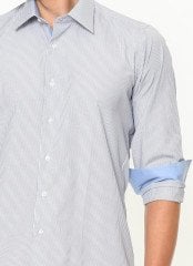 Erkek Slim Fit Mavi Desenli Uzun Kollu Gömlek