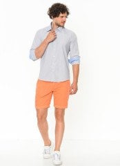 Erkek Slim Fit Mavi Desenli Uzun Kollu Gömlek
