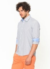 Erkek Slim Fit Mavi Desenli Uzun Kollu Gömlek