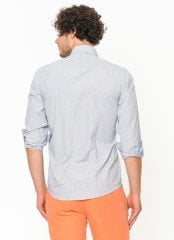 Erkek Slim Fit Mavi Desenli Uzun Kollu Gömlek