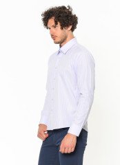 Erkek Slim Fit Lila Desenli Uzun Kollu Gömlek