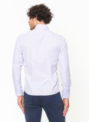 Erkek Slim Fit Lila Desenli Uzun Kollu Gömlek