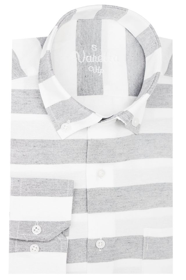 Varetta Erkek Gri Çizgili Uzun Kollu Klasik Kesim Gömlek