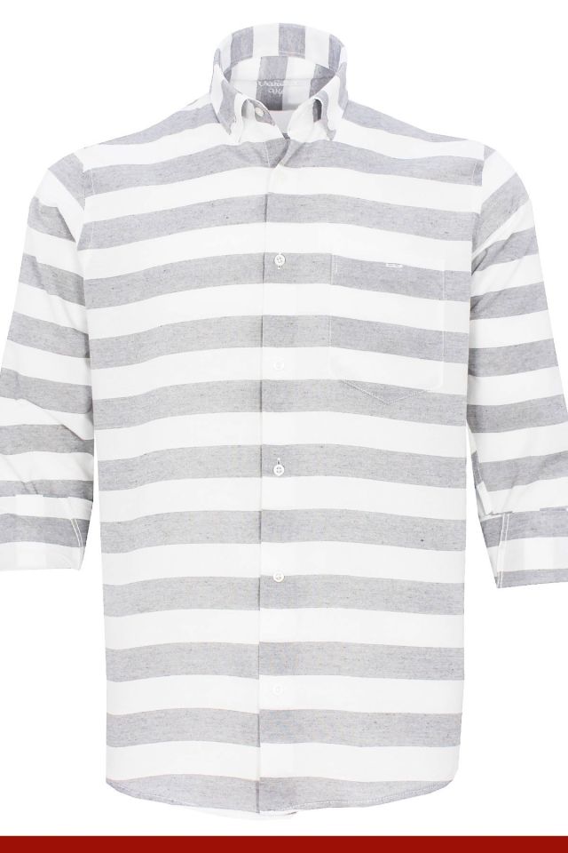 Varetta Erkek Gri Çizgili Uzun Kollu Klasik Kesim Gömlek