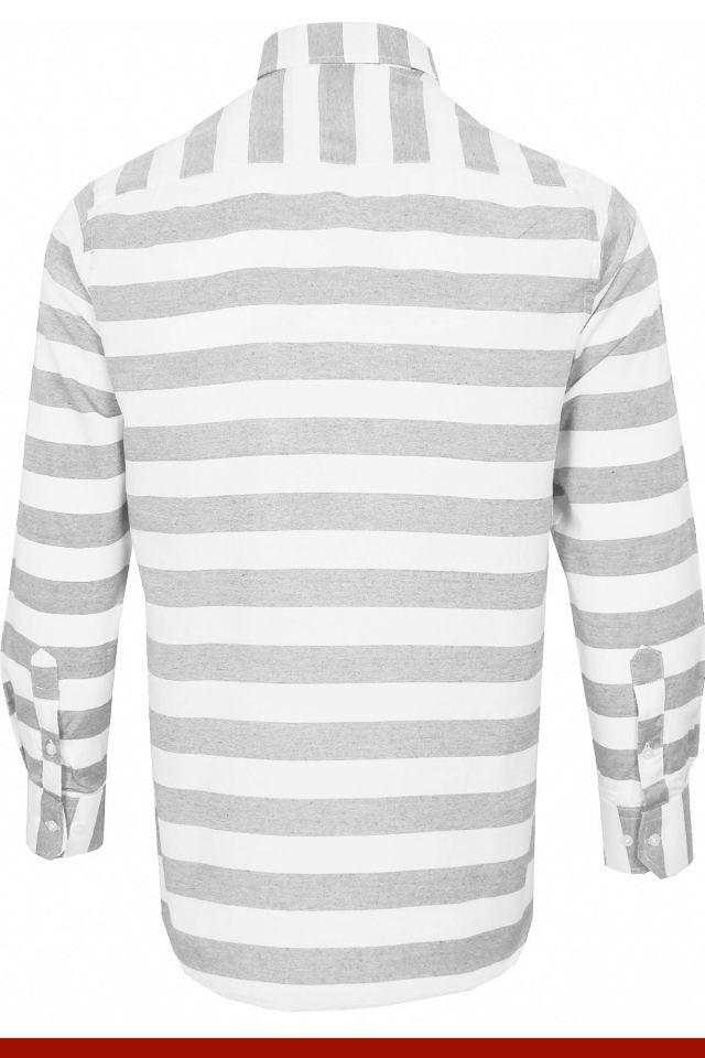 Varetta Erkek Gri Çizgili Uzun Kollu Klasik Kesim Gömlek