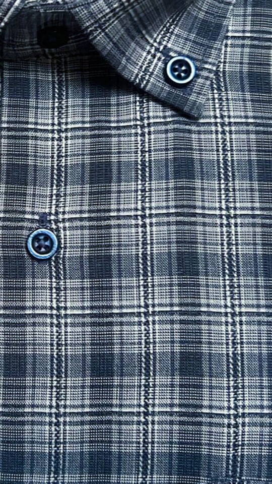 Varetta Lacivert Kareli Klasik Kesim Erkek Gömlek  Pamuklu, Cepli, Uzun Kollu Gömlek