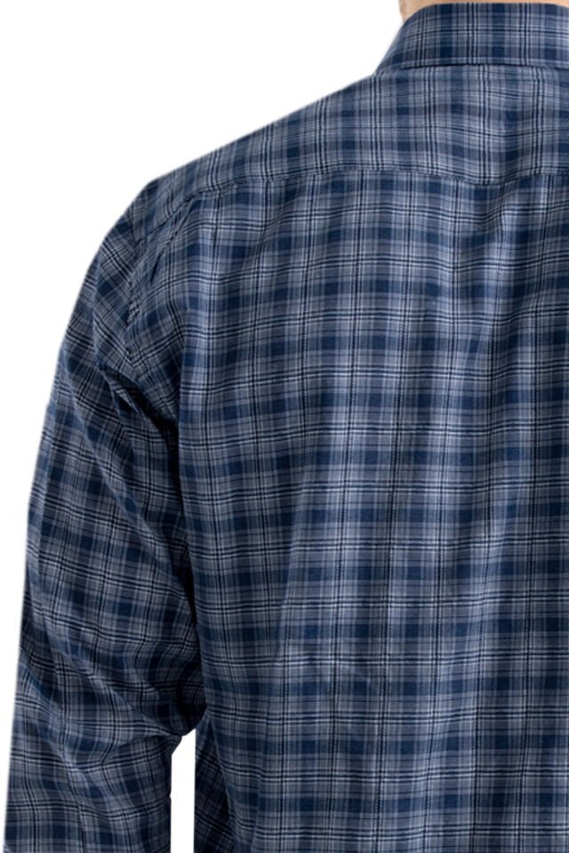 Varetta Lacivert Kareli Klasik Kesim Erkek Gömlek  Pamuklu, Cepli, Uzun Kollu Gömlek