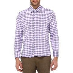 Erkek Slim Fit Lila Çizgili Uzun Kollu Gömlek