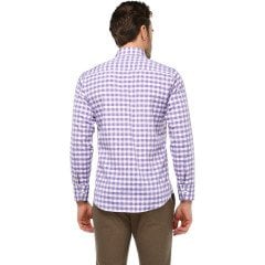 Erkek Slim Fit Lila Çizgili Uzun Kollu Gömlek