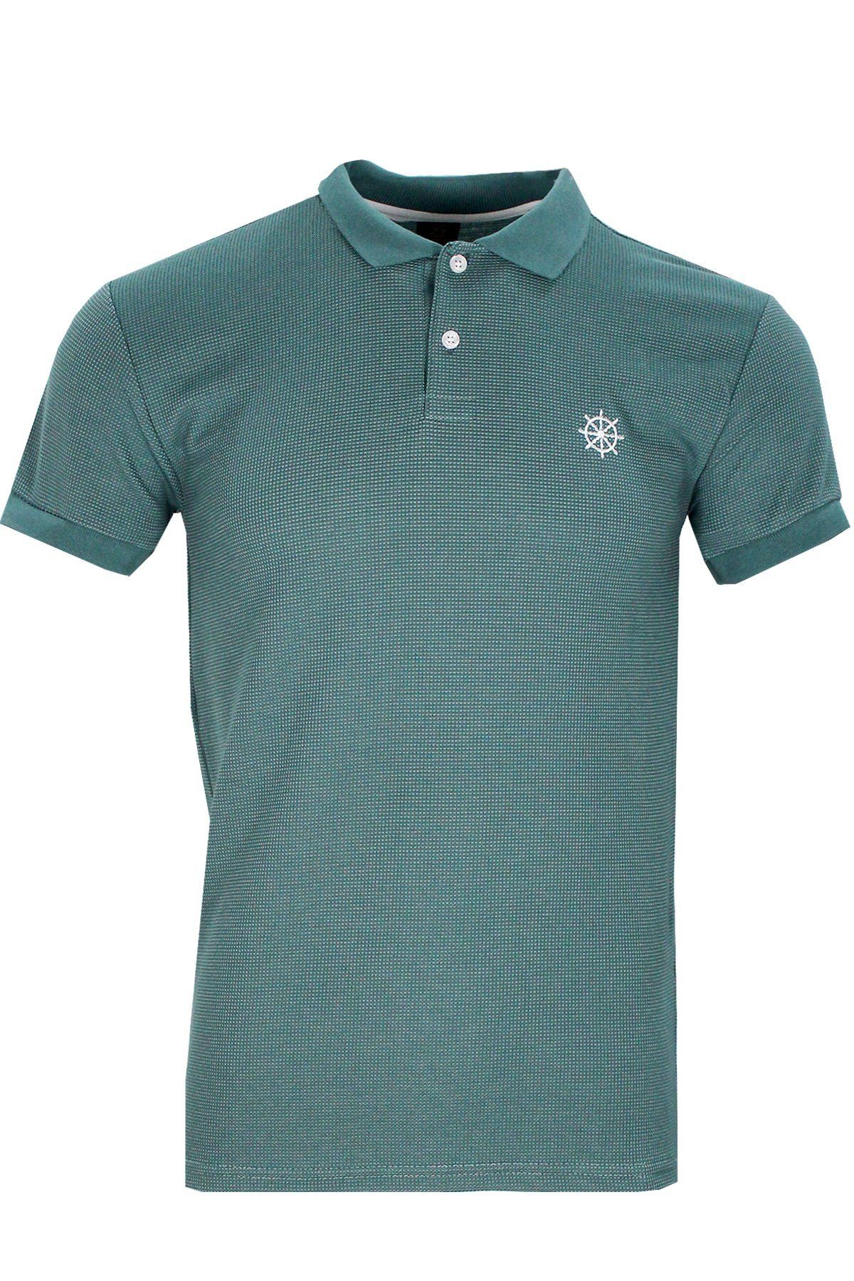 Varetta Erkek Çam Yeşili Polo Yaka Pamuklu Waffle T-shirt