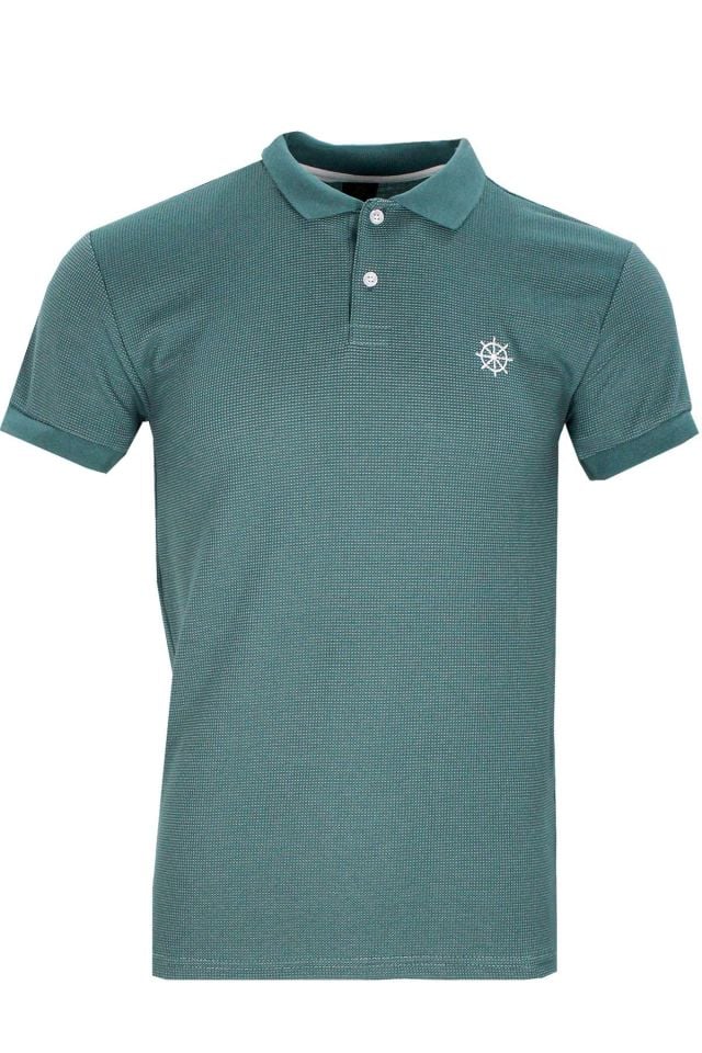 Varetta Erkek Çam Yeşili Polo Yaka Pamuklu Waffle T-shirt