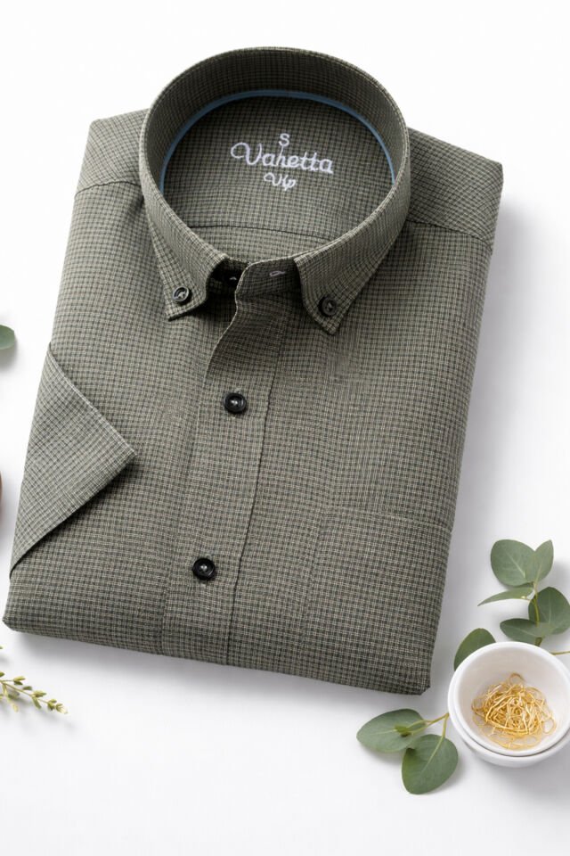 Varetta Erkek Yeşil Kısa Kollu Geniş Kesim Cepli Pamuklu Gömlek