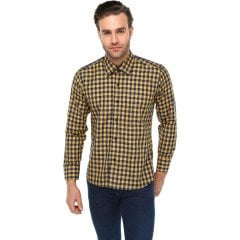 Varetta Erkek Slim Fit Sarı Lacivert Ekose Desenli Uzun Kollu Gömlek