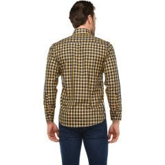 Varetta Erkek Slim Fit Sarı Lacivert Ekose Desenli Uzun Kollu Gömlek