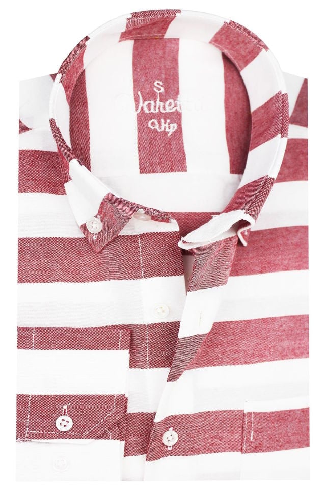 Varetta Erkek Bordo Çizgili Uzun Kollu Klasik Kesim Gömlek