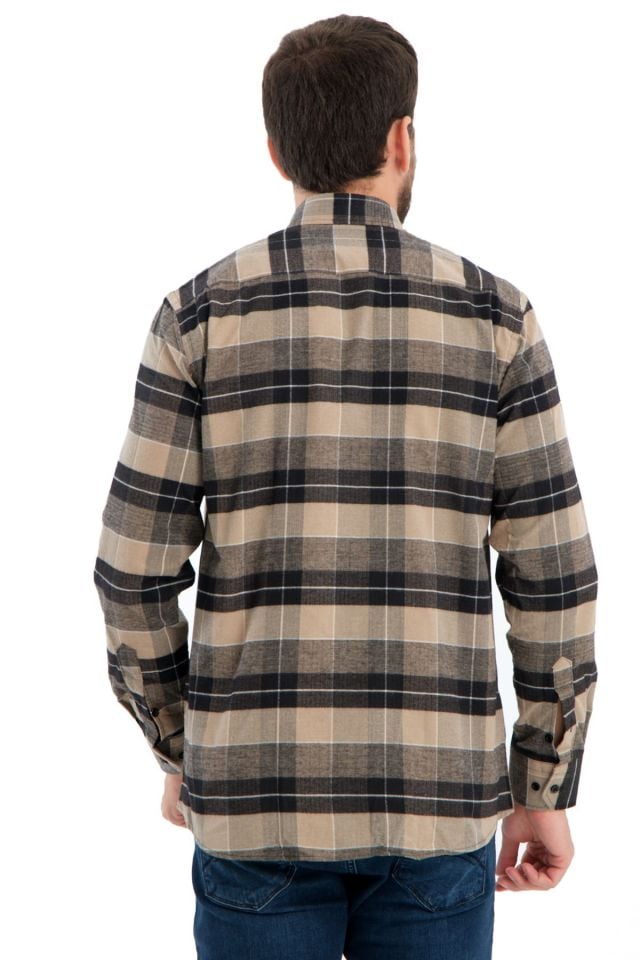 Varetta Erkek Kahverengi Kışlık Gömlek Kareli Cepli Geniş Kesim