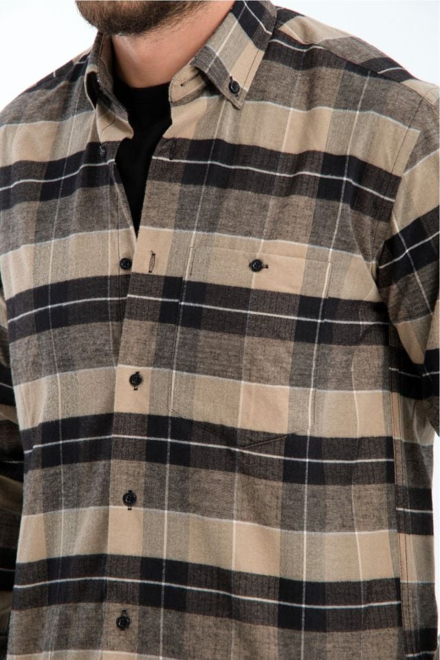 Varetta Erkek Kahverengi Kışlık Gömlek Kareli Cepli Geniş Kesim