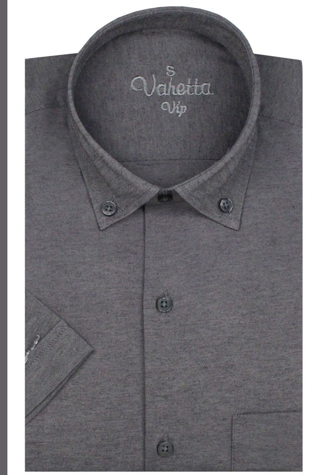 Varetta Erkek Füme Kısa Kollu Geniş Kesim Cepli Pamuklu Gömlek