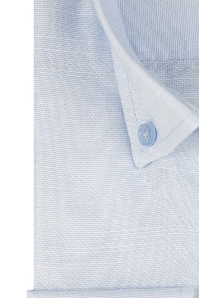 Varetta Erkek Sweet Mavi Düz Uzun Kollu Pamuklu Keten Efektli Yaka Düğmeli Gömlek