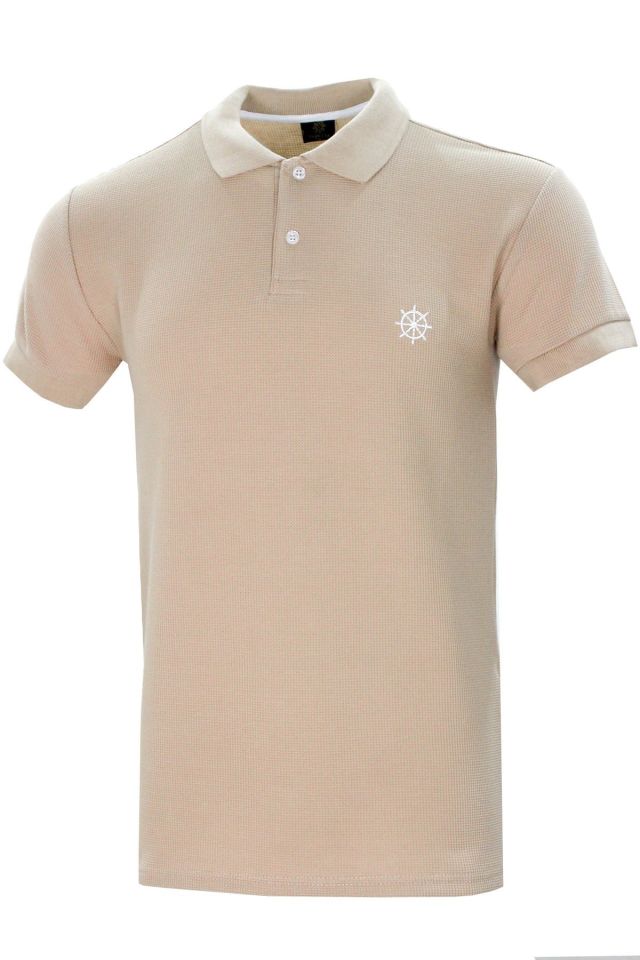 Varetta Erkek Karamel Polo Yaka Pamuklu Waffle T-shirt