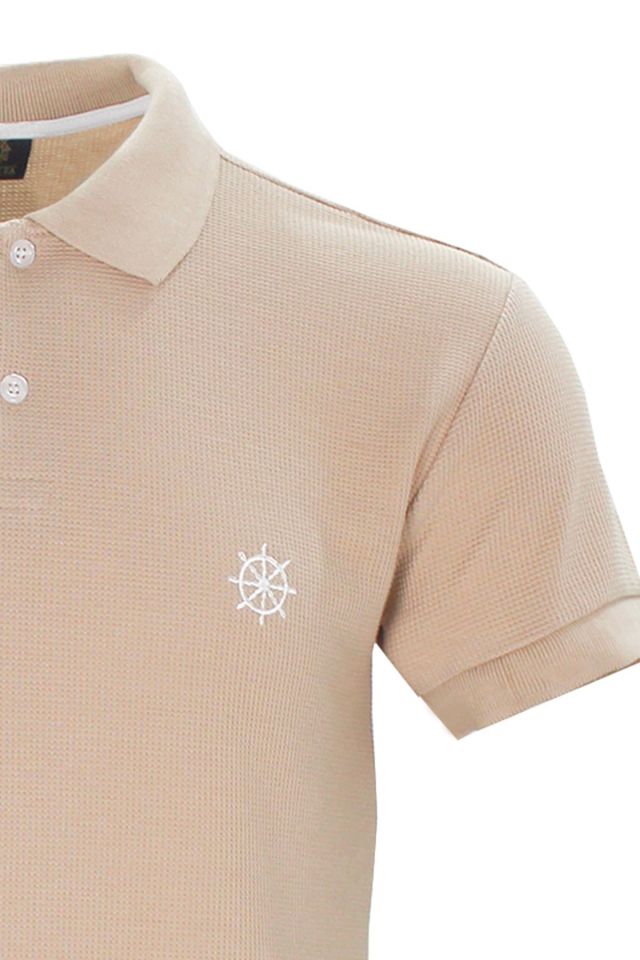 Varetta Erkek Karamel Polo Yaka Pamuklu Waffle T-shirt