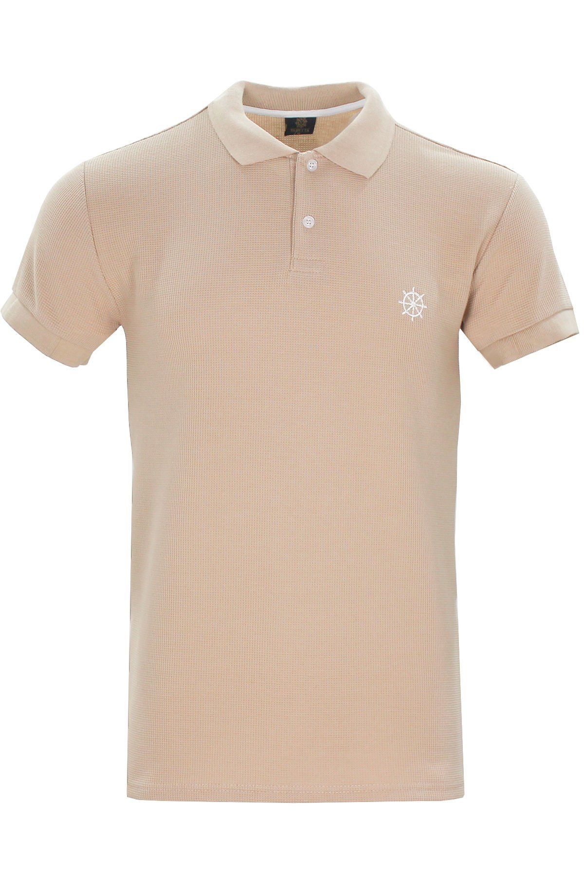 Varetta Erkek Karamel Polo Yaka Pamuklu Waffle T-shirt