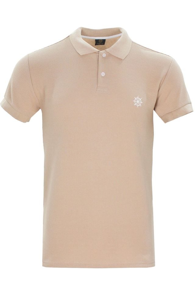 Varetta Erkek Karamel Polo Yaka Pamuklu Waffle T-shirt