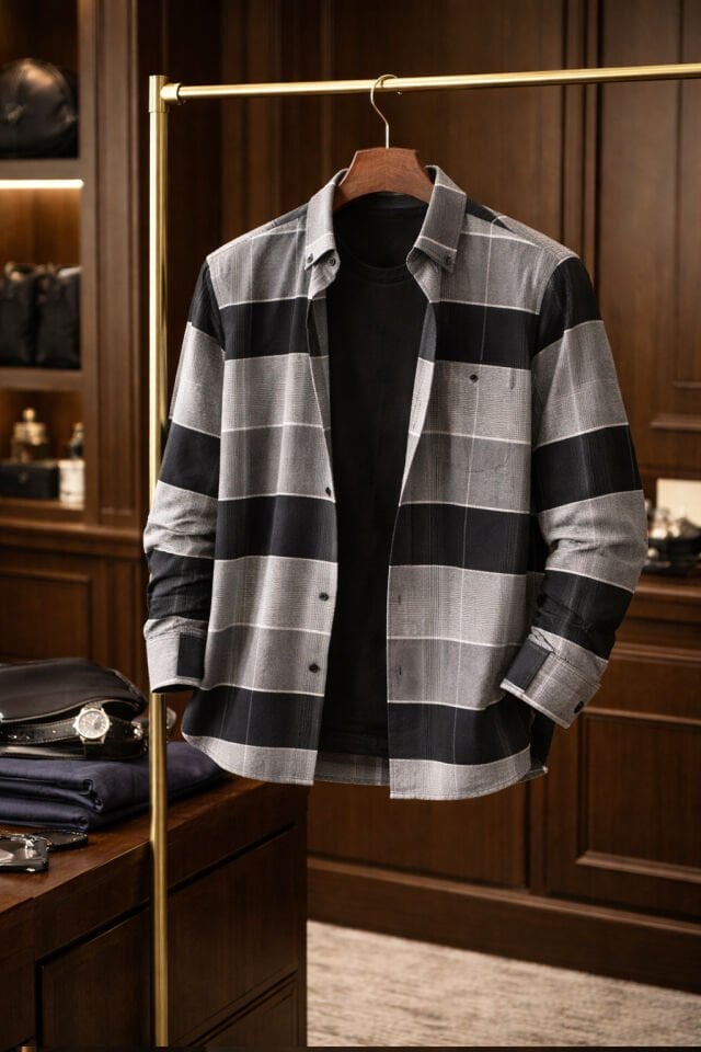 Varetta Erkek Siyah Kışlık Gömlek Kareli Cepli Geniş Kesim