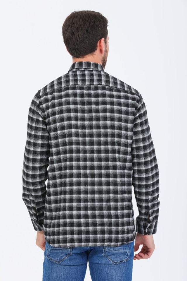 Varetta Erkek Siyah Kareli Klasik Kesim Yaka Düğmeli Kışlık Gömlek