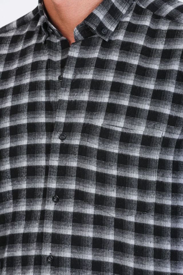 Varetta Erkek Siyah Kareli Klasik Kesim Yaka Düğmeli Kışlık Gömlek