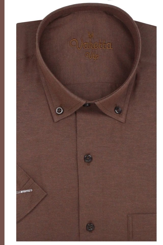 Varetta Erkek Kahverengi Kısa Kollu Geniş Kesim Cepli Pamuklu Gömlek