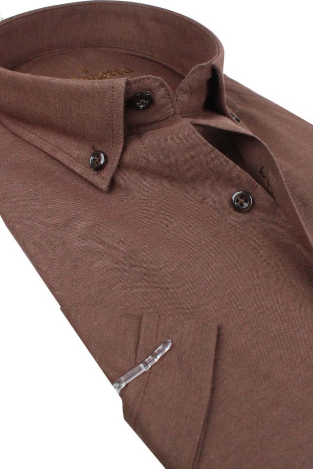Varetta Erkek Kahverengi Kısa Kollu Geniş Kesim Cepli Pamuklu Gömlek