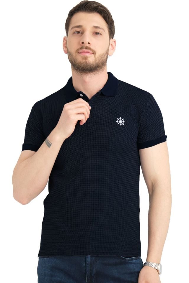 Varetta Erkek Siyah Polo Yaka Pamuklu Waffle T-shirt