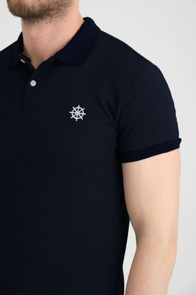 Varetta Erkek Siyah Polo Yaka Pamuklu Waffle T-shirt