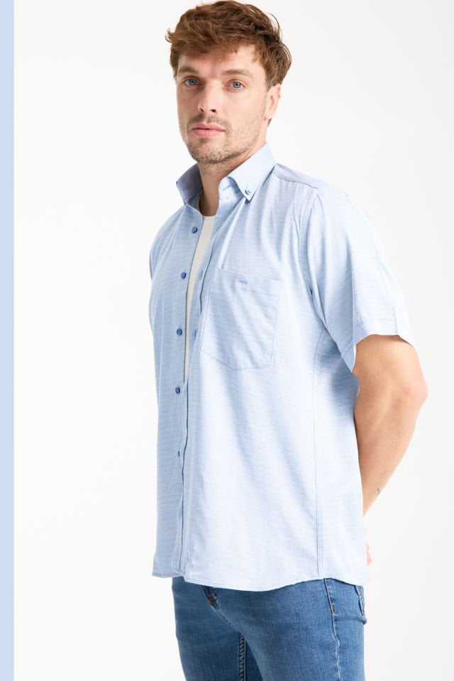 Varetta Erkek Mavi Kısa Kollu Geniş Kesim Cepli Pamuklu Gömlek