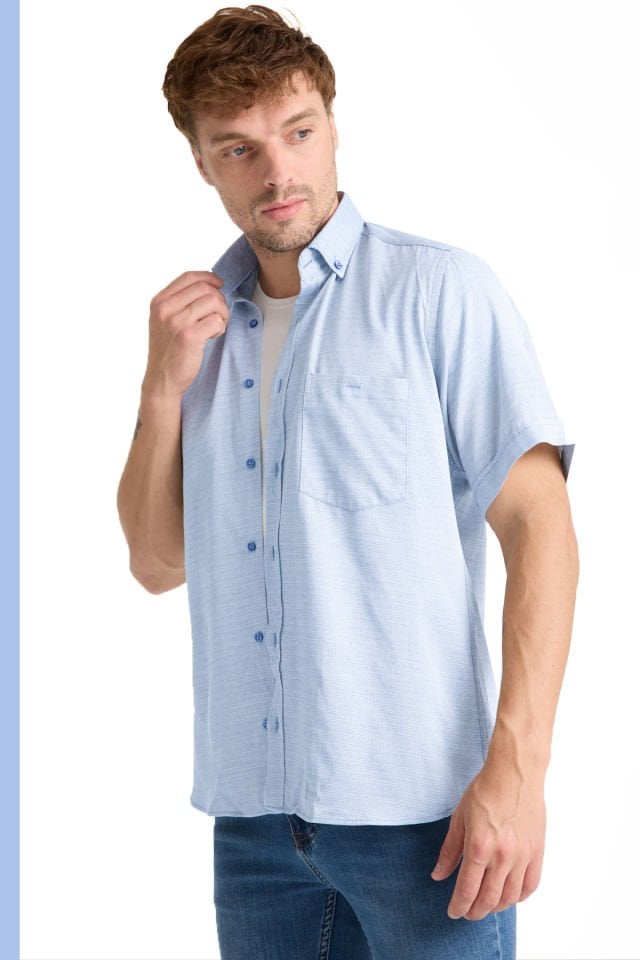 Varetta Erkek Mavi Kısa Kollu Geniş Kesim Cepli Pamuklu Gömlek