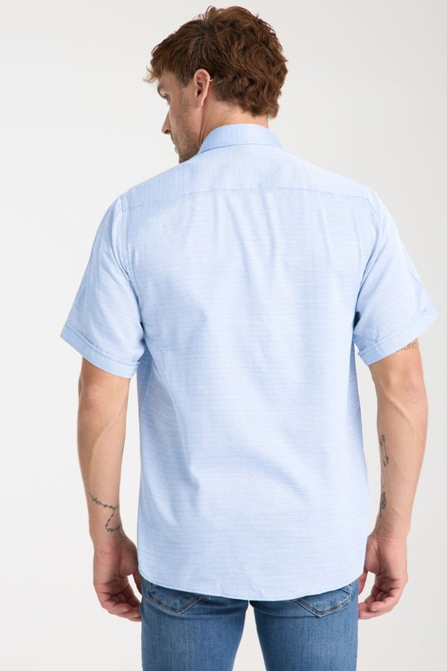 Varetta Erkek Mavi Kısa Kollu Geniş Kesim Cepli Pamuklu Gömlek