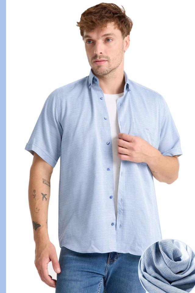Varetta Erkek Mavi Kısa Kollu Geniş Kesim Cepli Pamuklu Gömlek