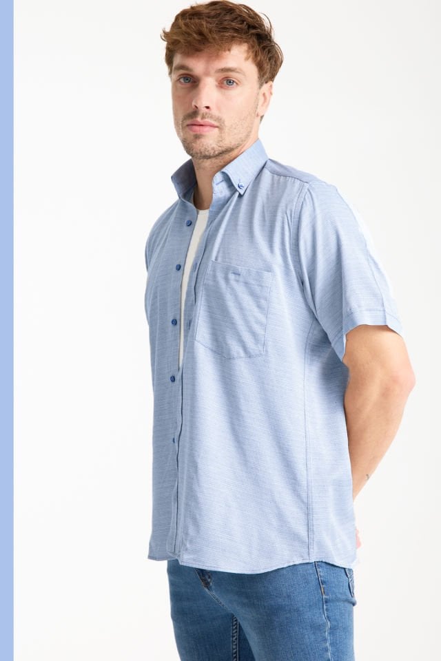Varetta Erkek Mavi Kısa Kollu Geniş Kesim Cepli Pamuklu Gömlek