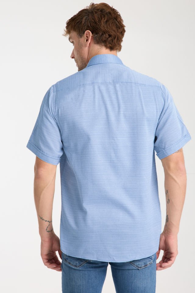 Varetta Erkek Mavi Kısa Kollu Geniş Kesim Cepli Pamuklu Gömlek