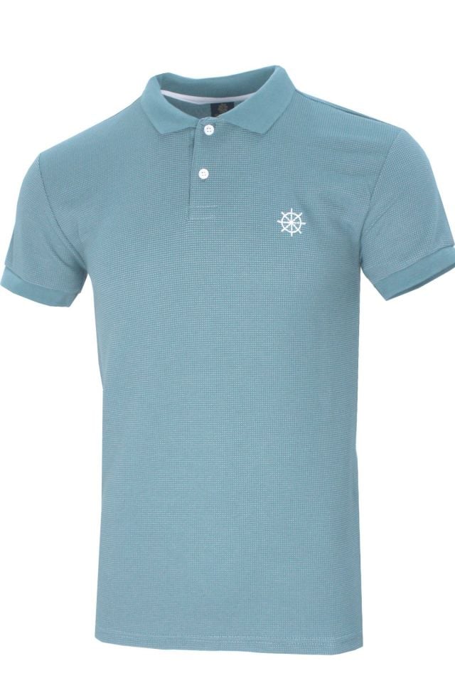 Varetta Erkek Tatlı Mavi Polo Yaka Pamuklu Waffle T-shirt