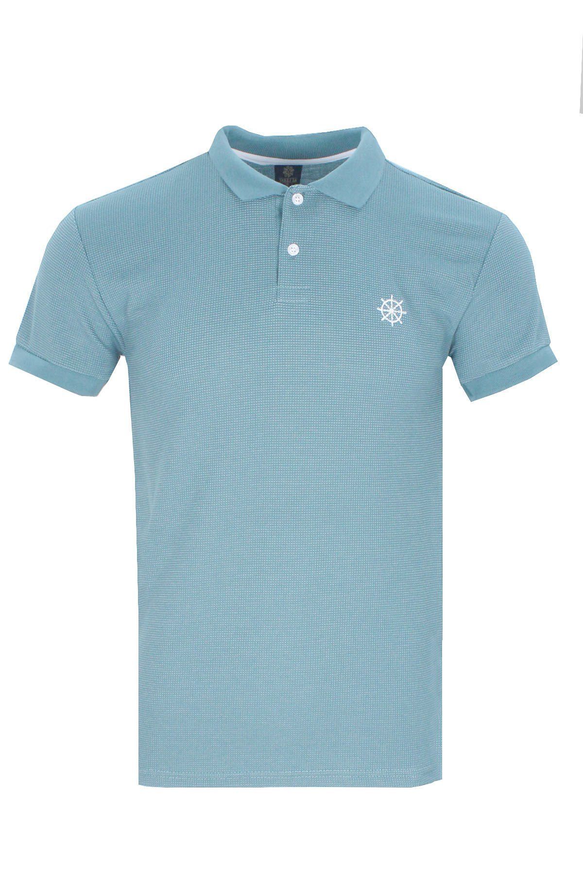 Varetta Erkek Tatlı Mavi Polo Yaka Pamuklu Waffle T-shirt