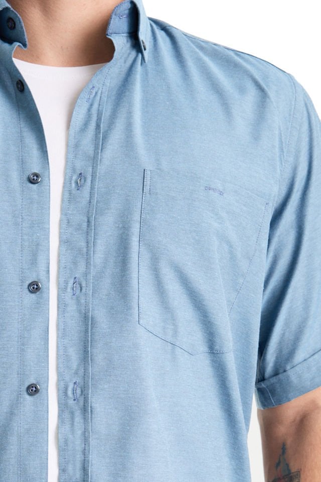 Varetta Erkek Toz Mavi Gömlek Kısa Kollu Geniş Kesim Cepli Pamuklu