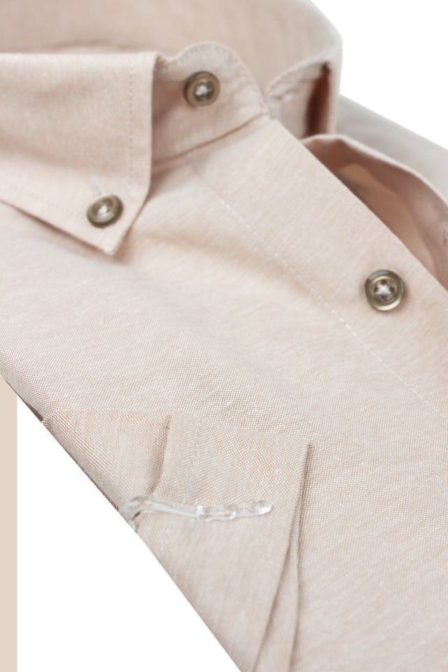 Varetta Erkek Krem Bej Kısa Kollu Geniş Kesim Cepli Pamuklu Gömlek