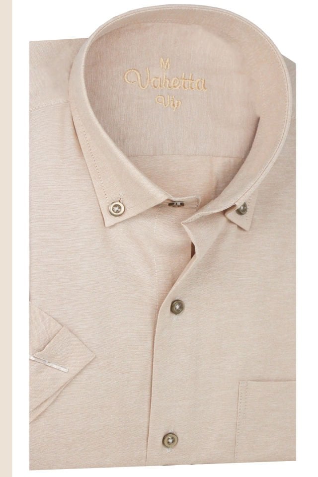 Varetta Erkek Krem Bej Kısa Kollu Geniş Kesim Cepli Pamuklu Gömlek